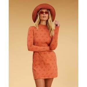 Billabong x Salty Blonde Orange Long Sleeve Mock Neck Dress